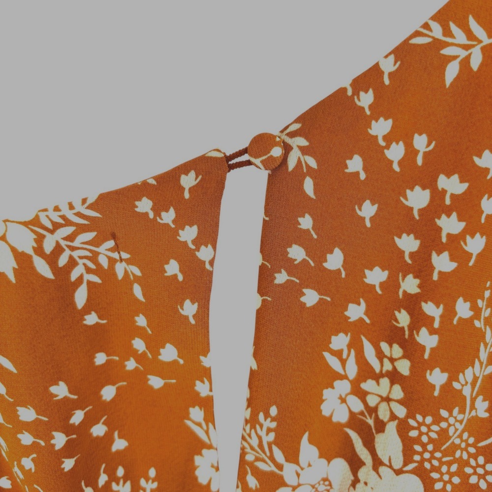 Rust Floral One Shoulder Ruffle Mini Dress Sz S Boho Romantic Cottagecore - Picture 6 of 13